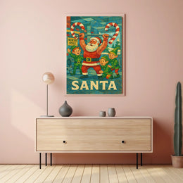 Santa's Festive Workout Vintage Christmas Poster