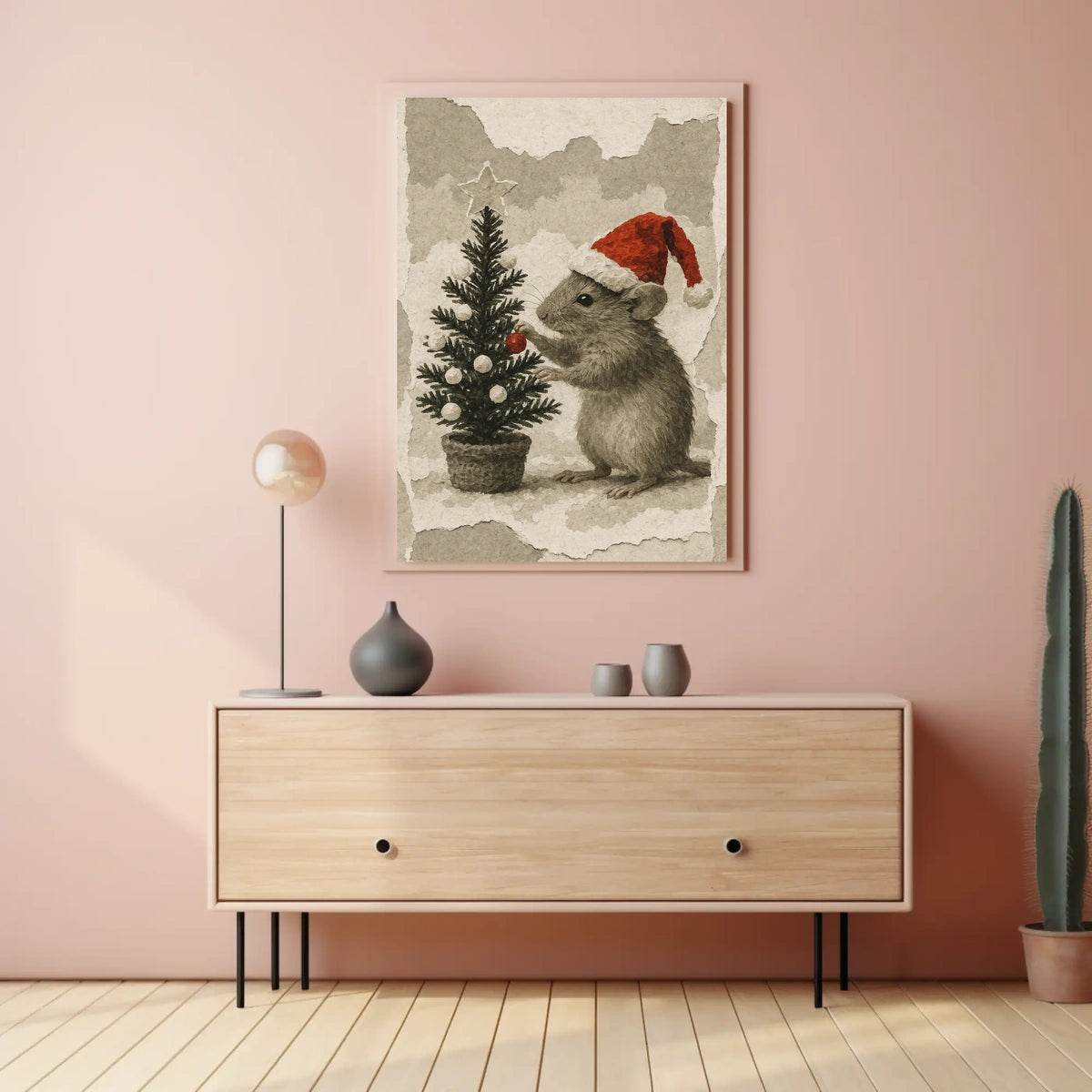 Festive Mouse and Christmas Tree Poster