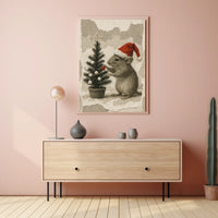 Festive Mouse and Christmas Tree Poster