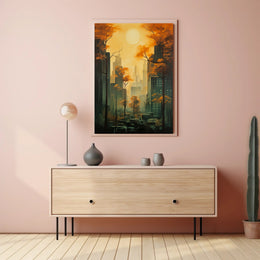 Urban Autumn Cityscape with Skyscrapers and Nature Poster