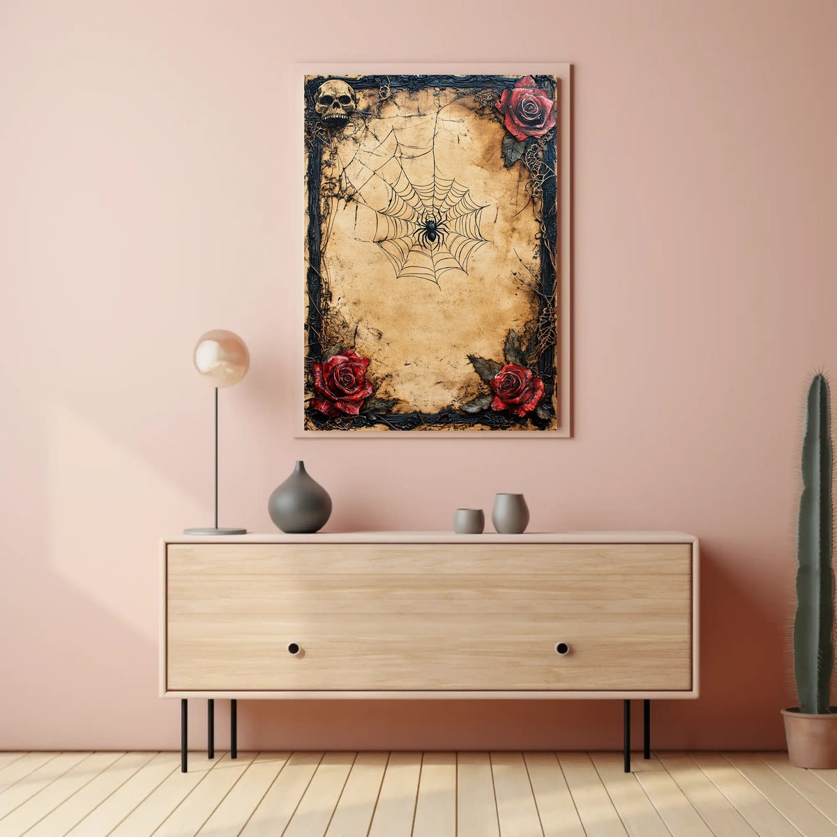 Vintage Gothic Skull with Roses Artistic Pop Culture Poster