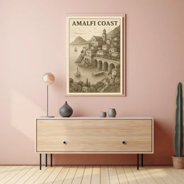 Amalfi Coast Illustration Poster Wall Art 18x24 Print