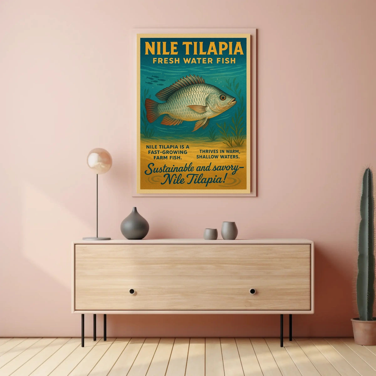 Nile Tilapia Vintage Aquatic Poster for Sustainability Enthusiasts