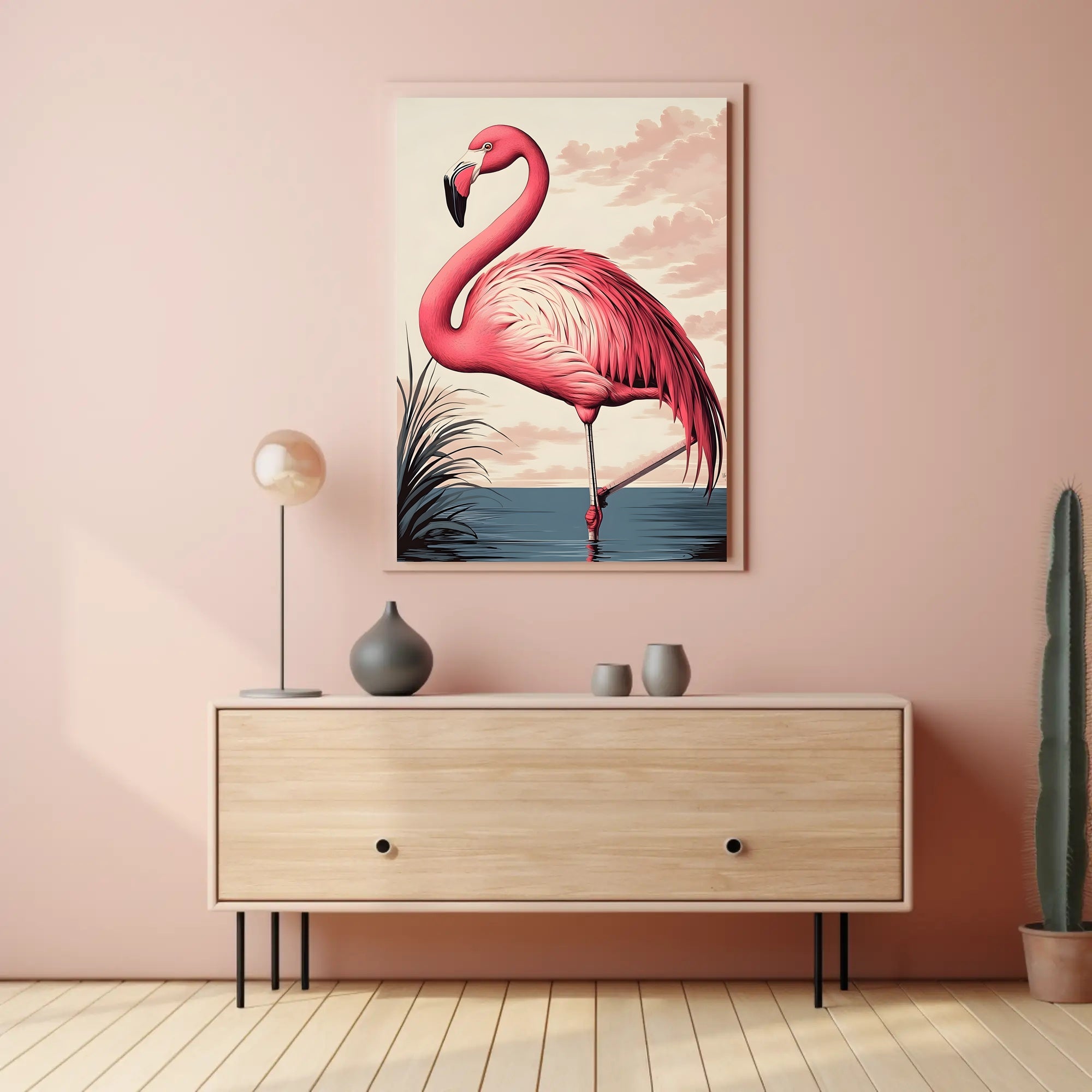 Flamingo Poster Graceful Pink Bird Coastal Wall Art