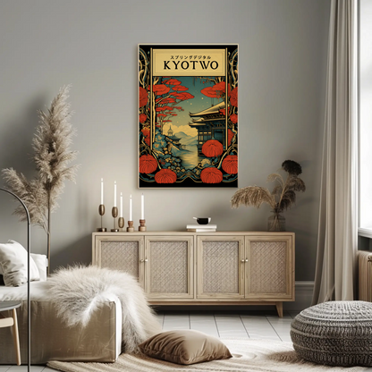 Kyoto Lanterns and Temple Nightscape Travel Poster