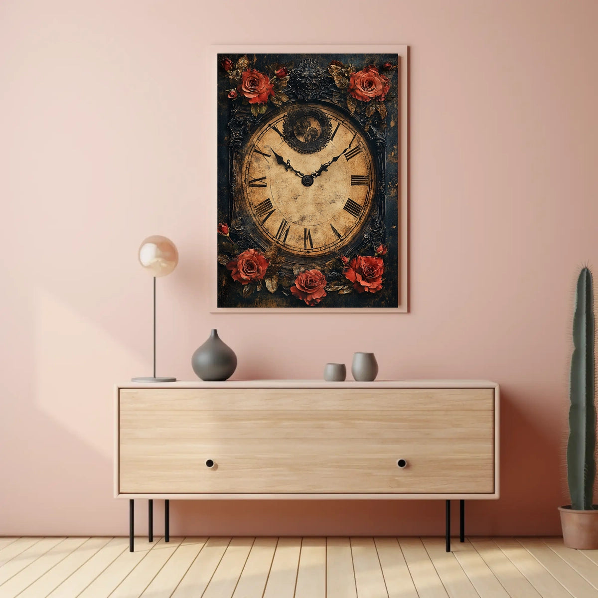 Vintage Clock with Roses Artistic Cultural Heritage Poster