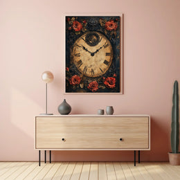 Vintage Clock with Roses Artistic Cultural Heritage Poster