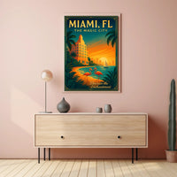 Miami Sunset Magic: Vintage Travel Art Poster