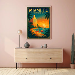 Miami Sunset Magic: Vintage Travel Art Poster