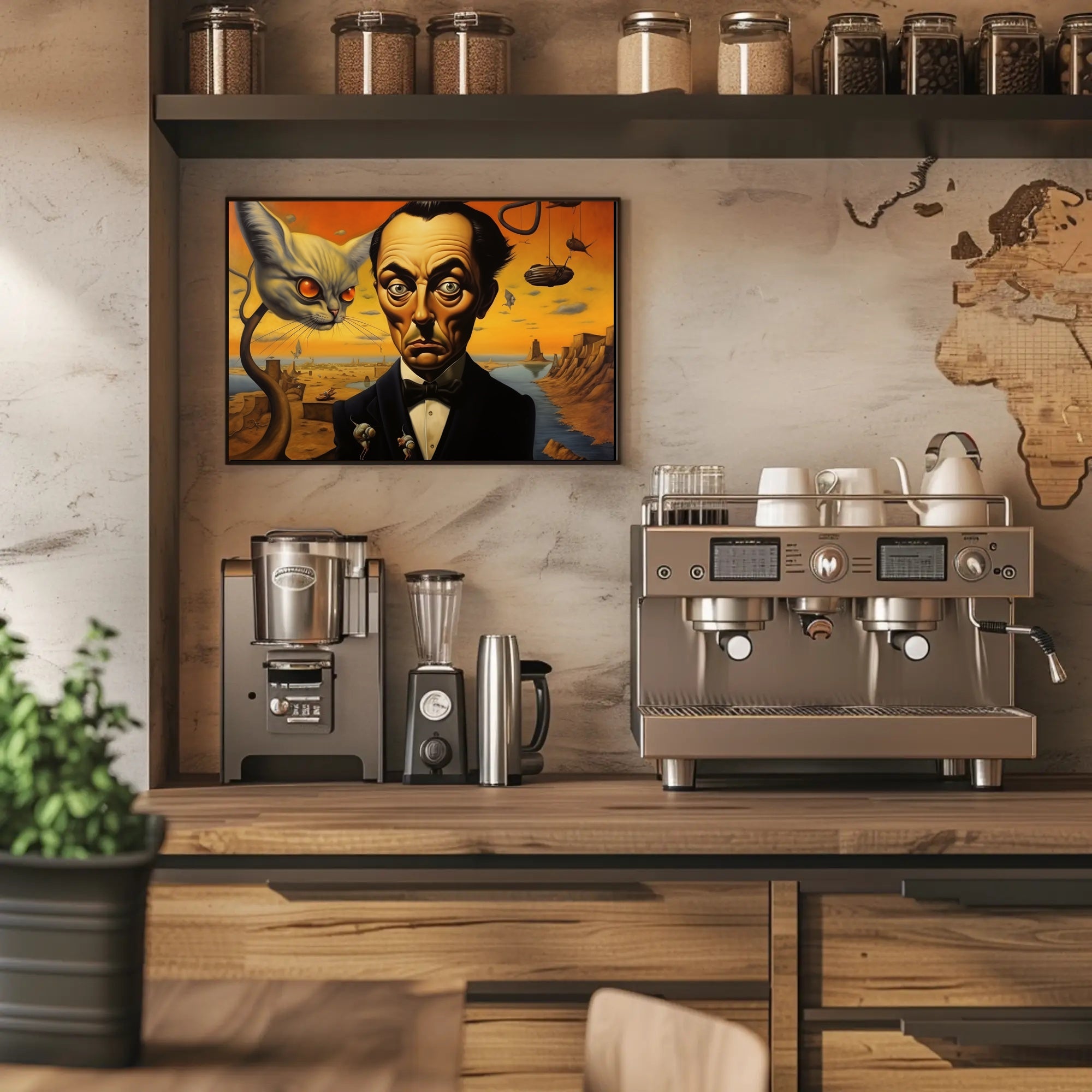 Surreal Cat and Tuxedo Man Artistic Poster