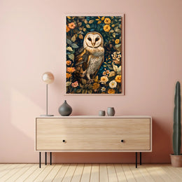 Barn Owl Enchantment in Bloom: Animal Poster