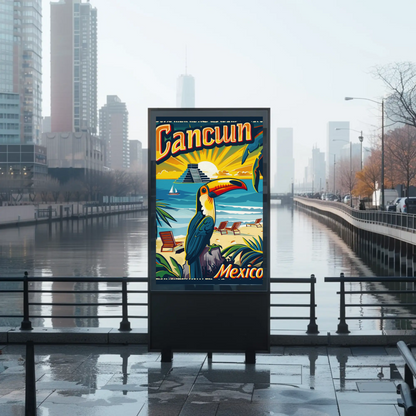 Tropical Sunset in Cancun Vintage Poster