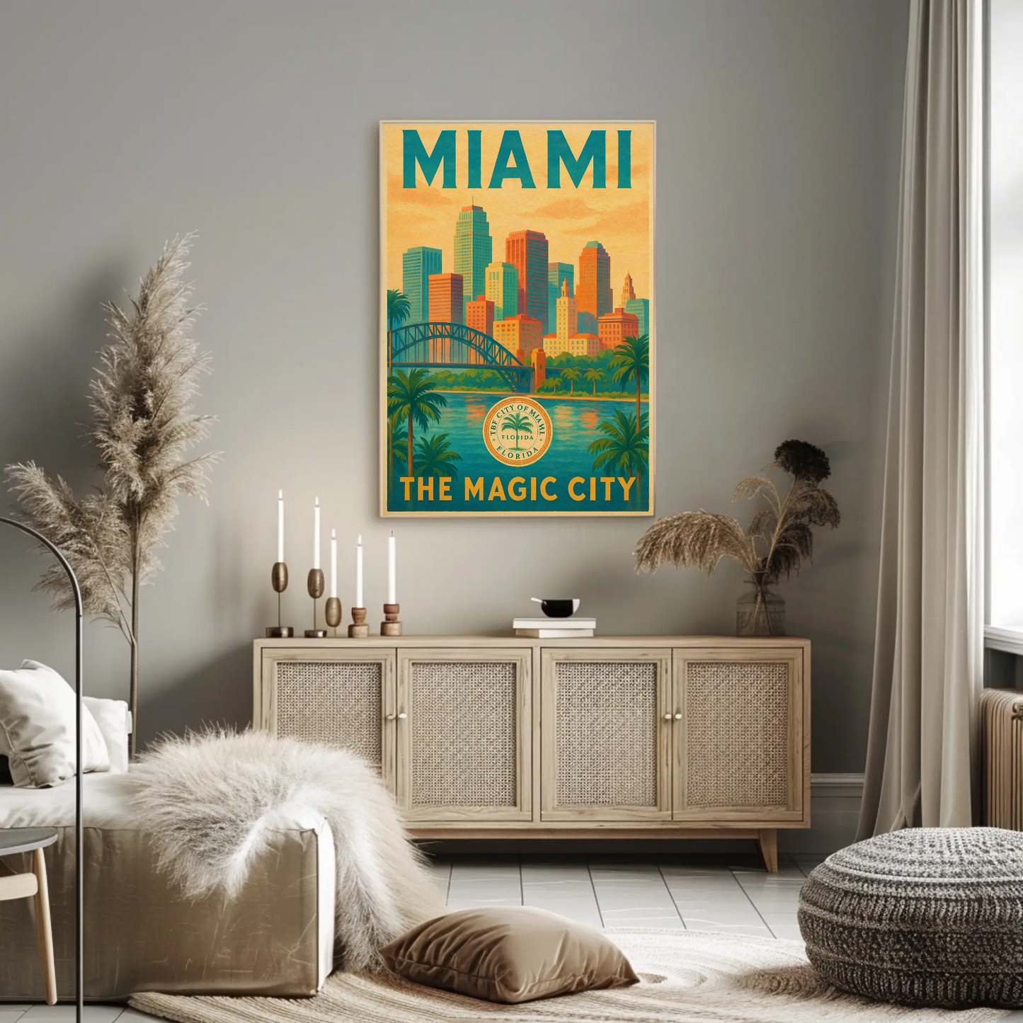 Miami Magic City Vintage Skyline Travel Poster