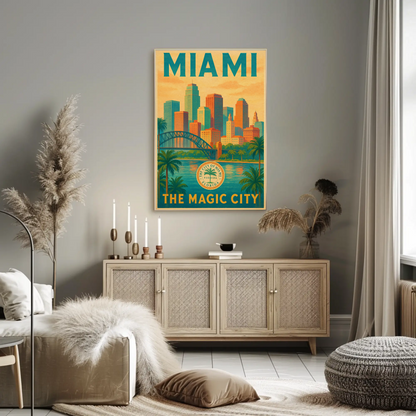 Miami Magic City Vintage Skyline Travel Poster
