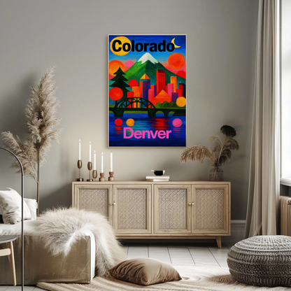 Denver Colorado Abstract Skyline Sunset Travel Poster