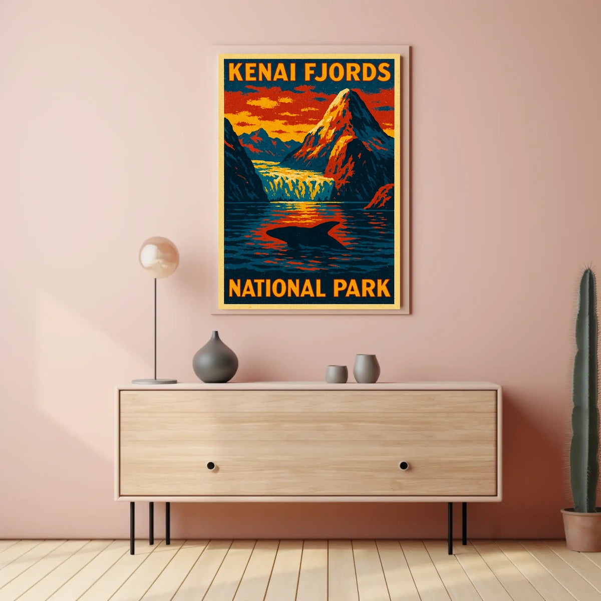 Kenai Fjords National Park Vintage Travel Dramatic Glacier Landscape Alaska Whale Tail Adventure Poster