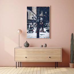 Winter Cemetery Scene with Wreath and Cross Poster