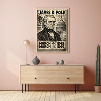 James K. Polk 11th President of the United States B & W Comic Sketch Poster