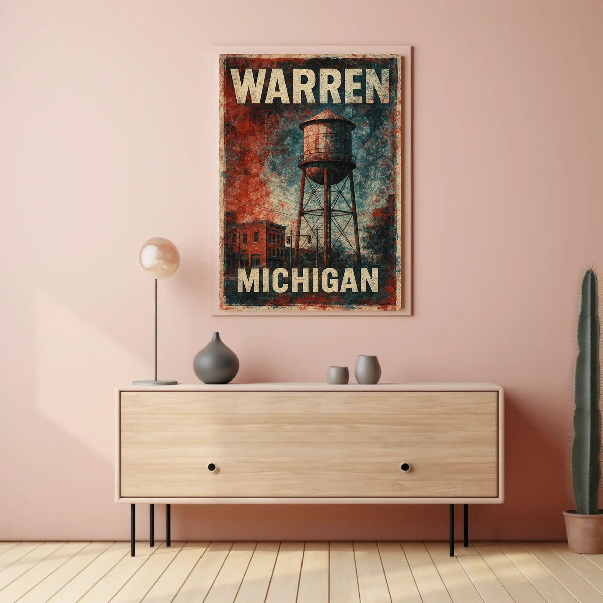Warren Michigan Vintage Water Tower Steampunk Folk Poster
