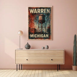 Warren Michigan Vintage Water Tower Steampunk Folk Poster