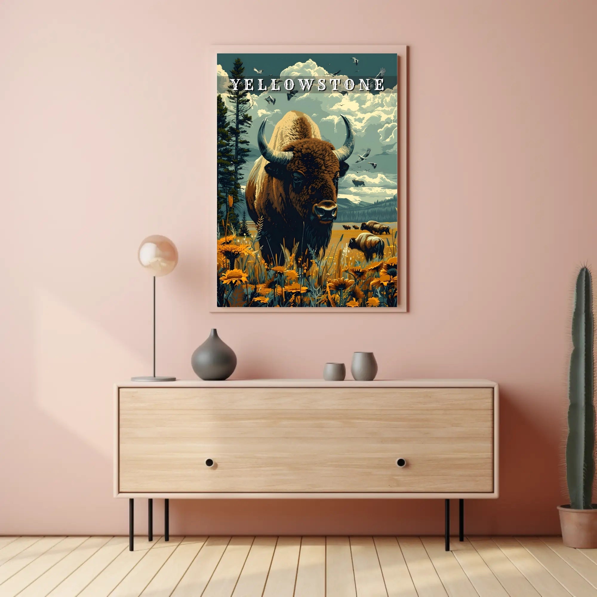Majestic Yellowstone: Bison and Wildflowers Poster