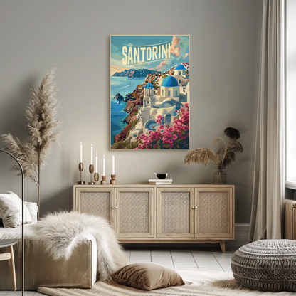 Santorini Greece Clifftop Village Travel Poster