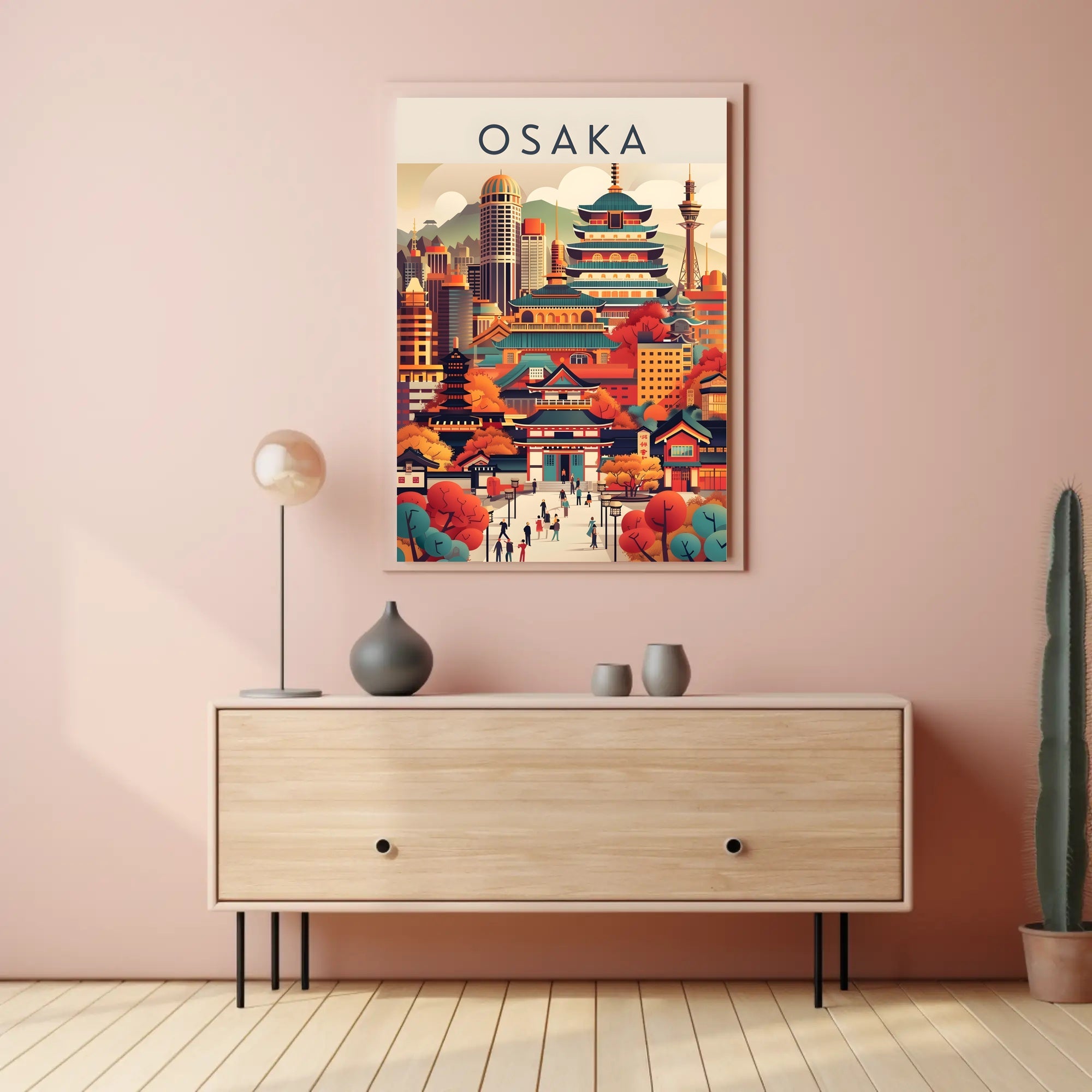 Osaka Blend of Historical and Modern Travel Poster