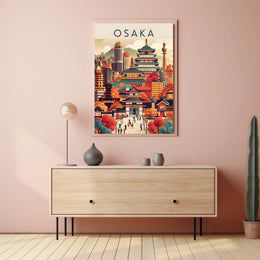 Osaka Blend of Historical and Modern Travel Poster