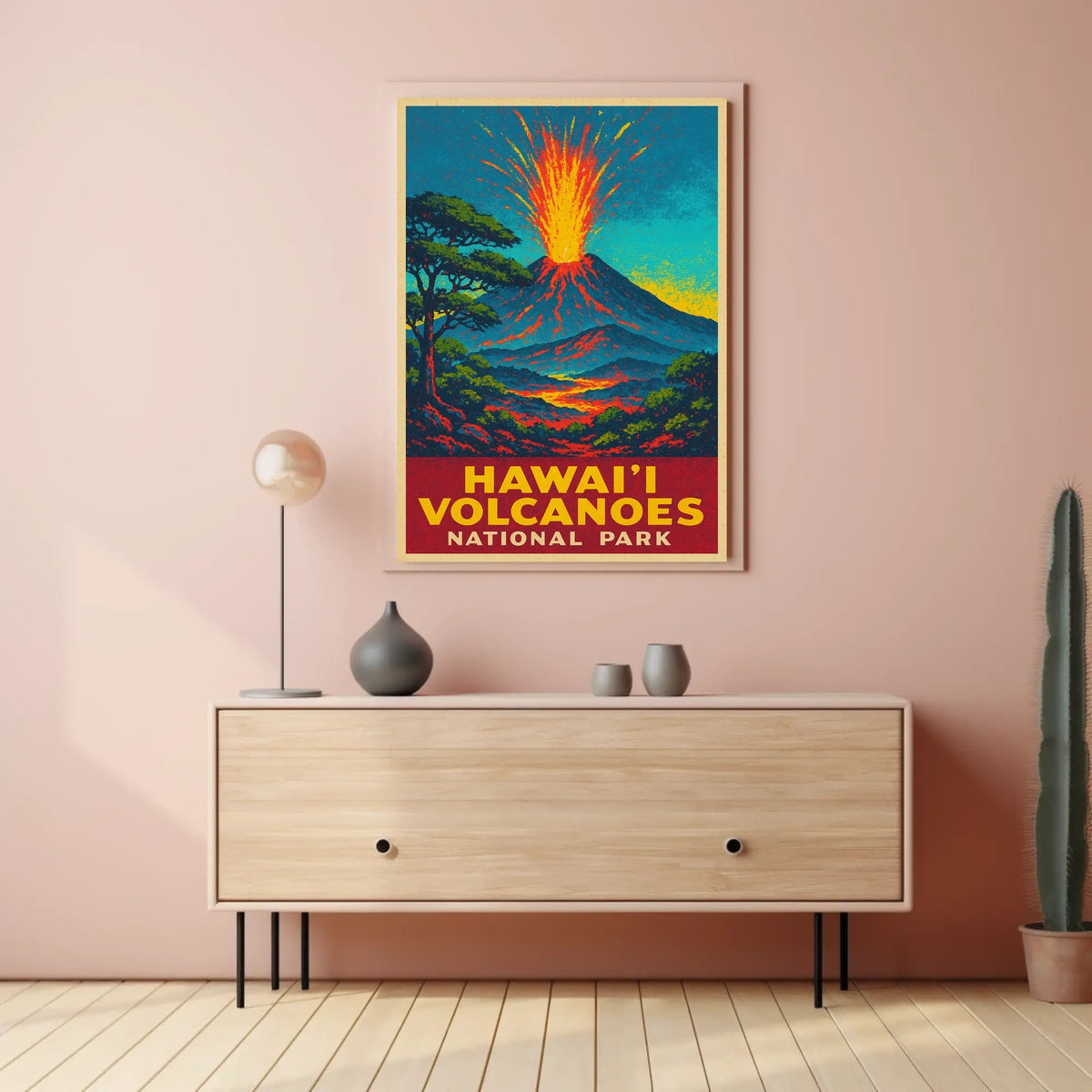 Hawaii Volcanoes Travel Art Deco Poster