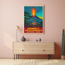 Hawaii Volcanoes Travel Art Deco Poster