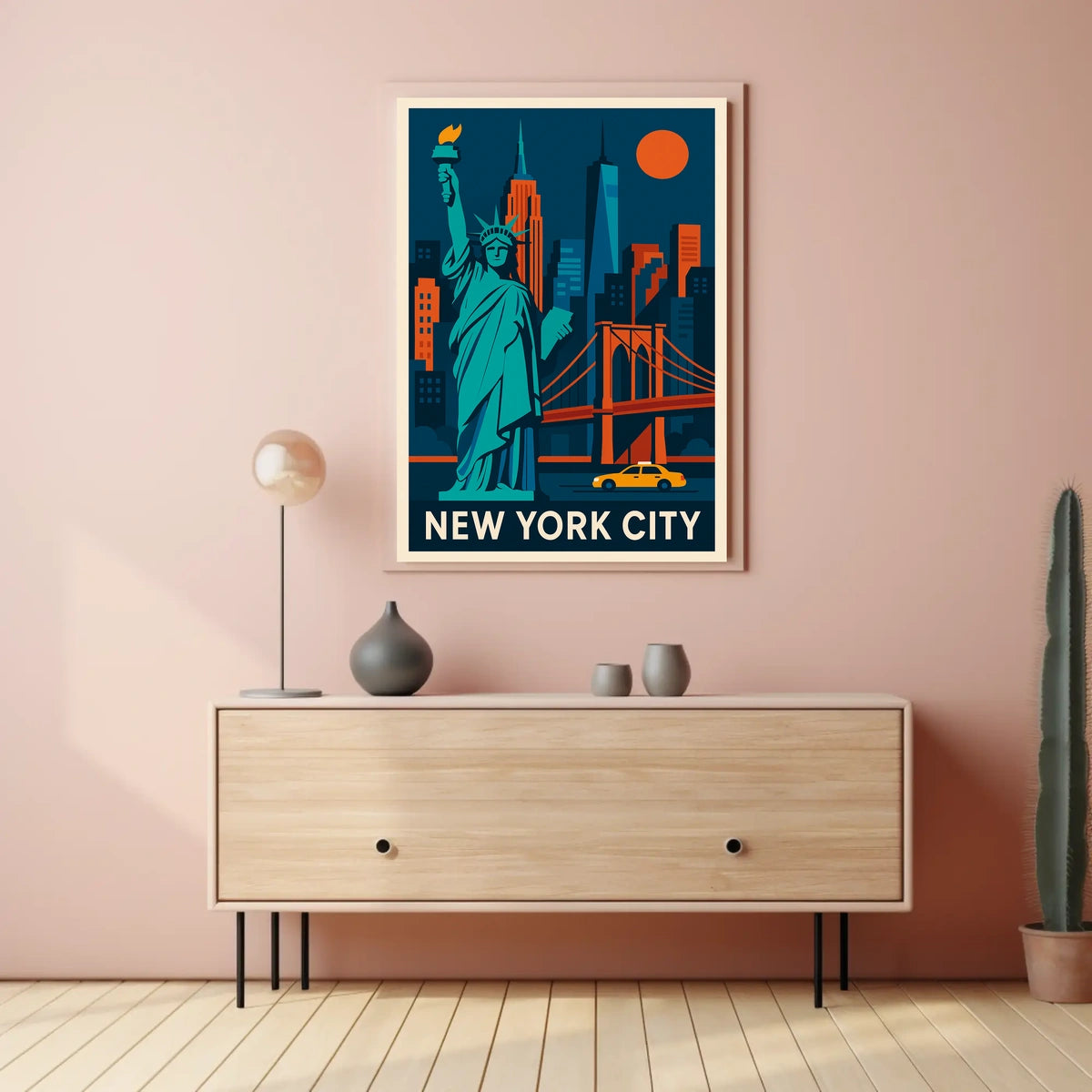 New York City Iconic Landmarks Poster Geometric Wall Art