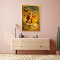 Santa Claus Surfing Vintage Christmas Poster