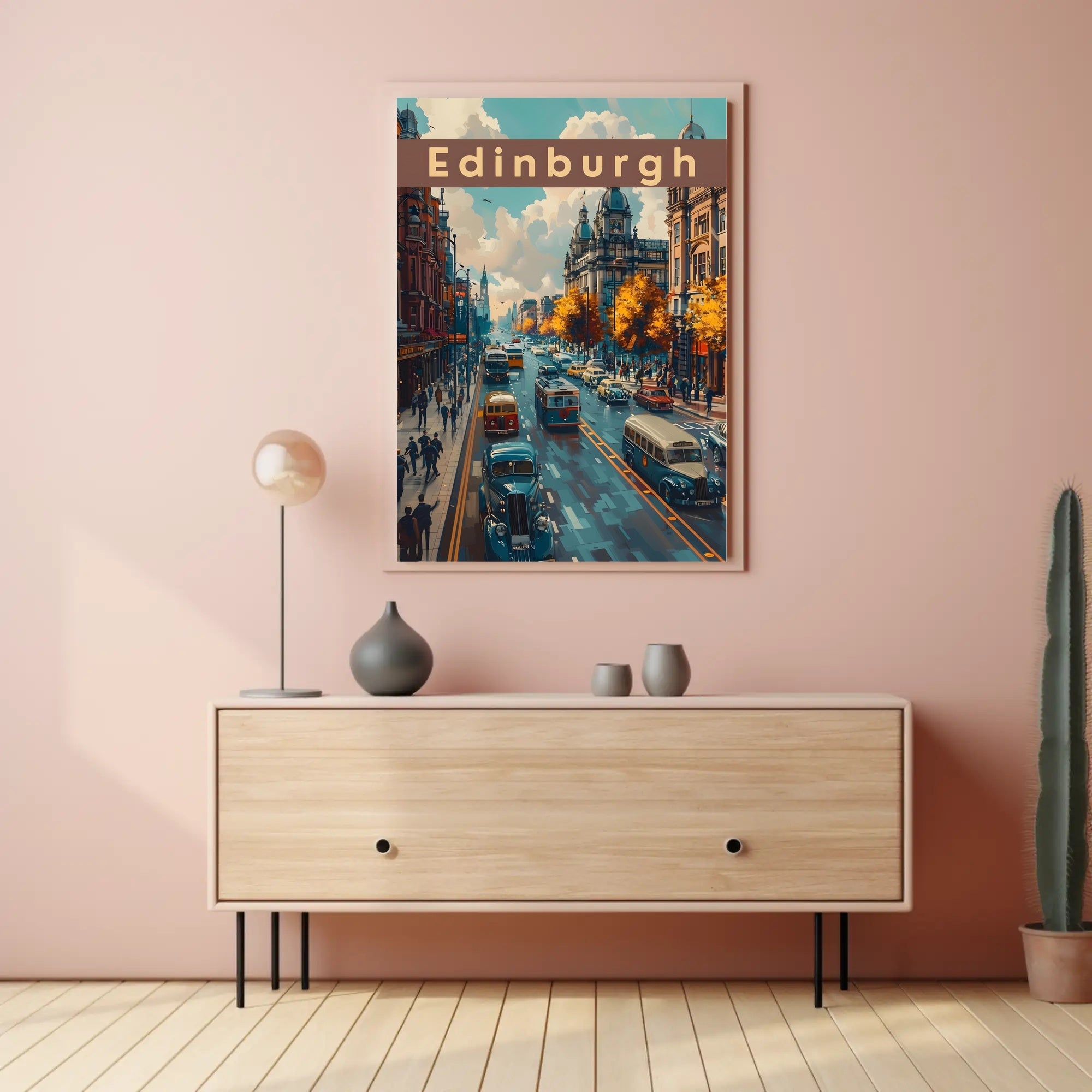 Edinburgh Cityscape: Vintage Vehicles and Autumn Charm Poster