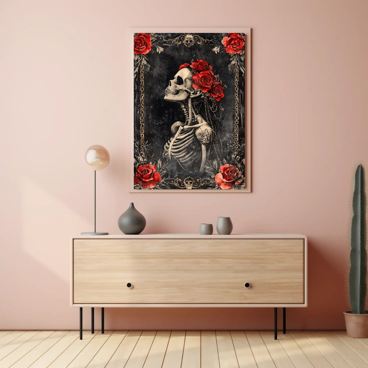 Gothic Floral Skeleton Art Print Pop Culture Poster