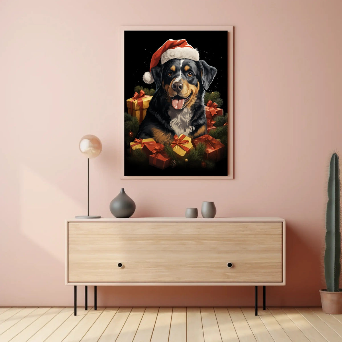 Festive Dog with Santa Hat Holiday Poster