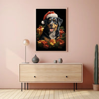 Festive Dog with Santa Hat Holiday Poster