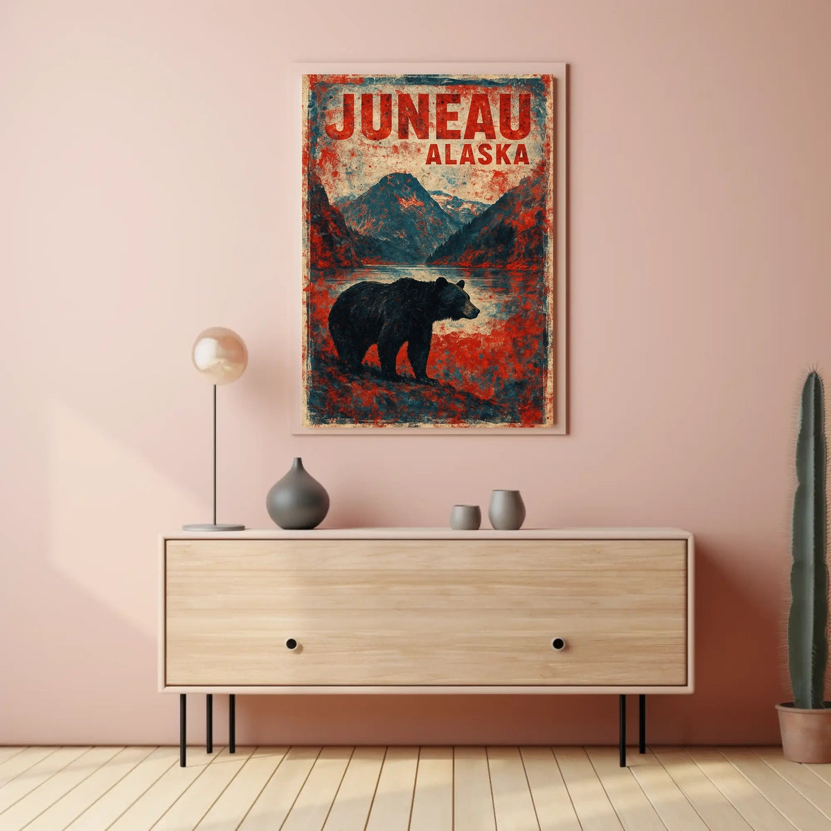 Juneau Bear Silhouette Adventure Vintage Poster