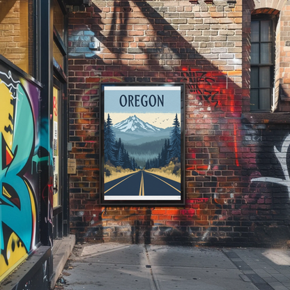 Oregon Road to the Mountains Vintage Travel Poster