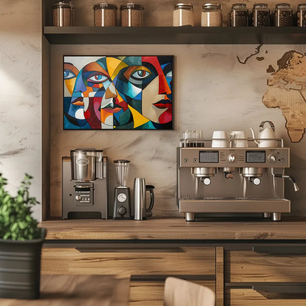 Cubist Faces Abstract Art Poster for Modern Interiors