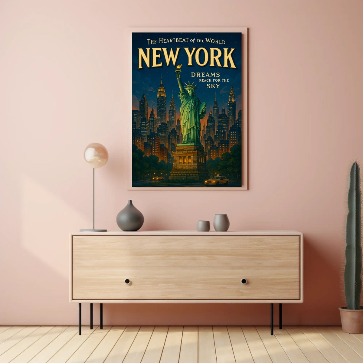 New York City Skyline Cityscape Poster Vintage Wall Art