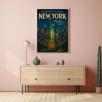 New York City Skyline Cityscape Poster Vintage Wall Art