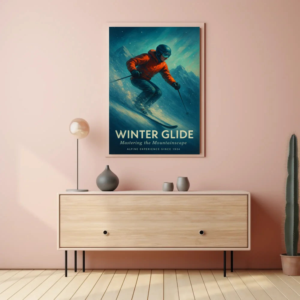 WINTER GLIDE Vintage Alpine Skiing Sports Poster PosterGoat