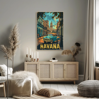 Havana Classic Car Capitol Street Scene Cuba Travel Poster