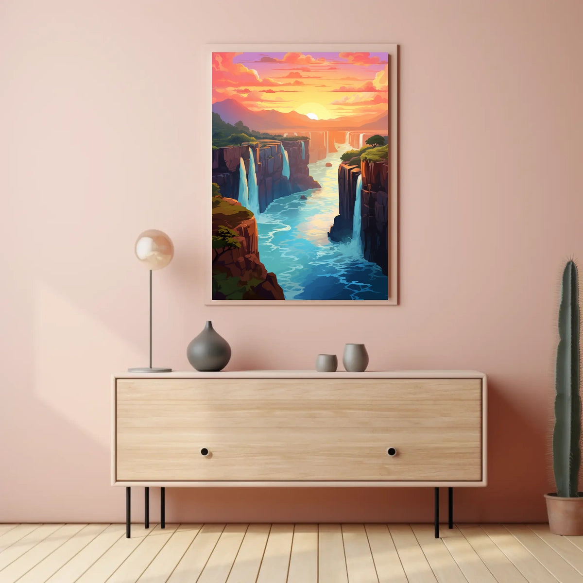Majestic Waterfalls At Sunset Poster