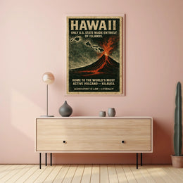 Hawaii Volcano Vintage Adventure Poster Art Print