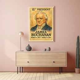 James Buchanan 15th President of the United States Exaggerated Cartoon Sketch Poster