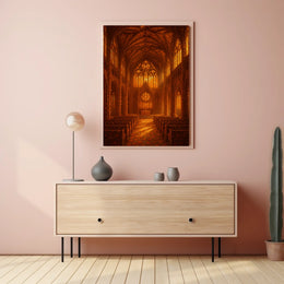 Gothic Cathedral Interior Hyper Realistic Art Decor Poster