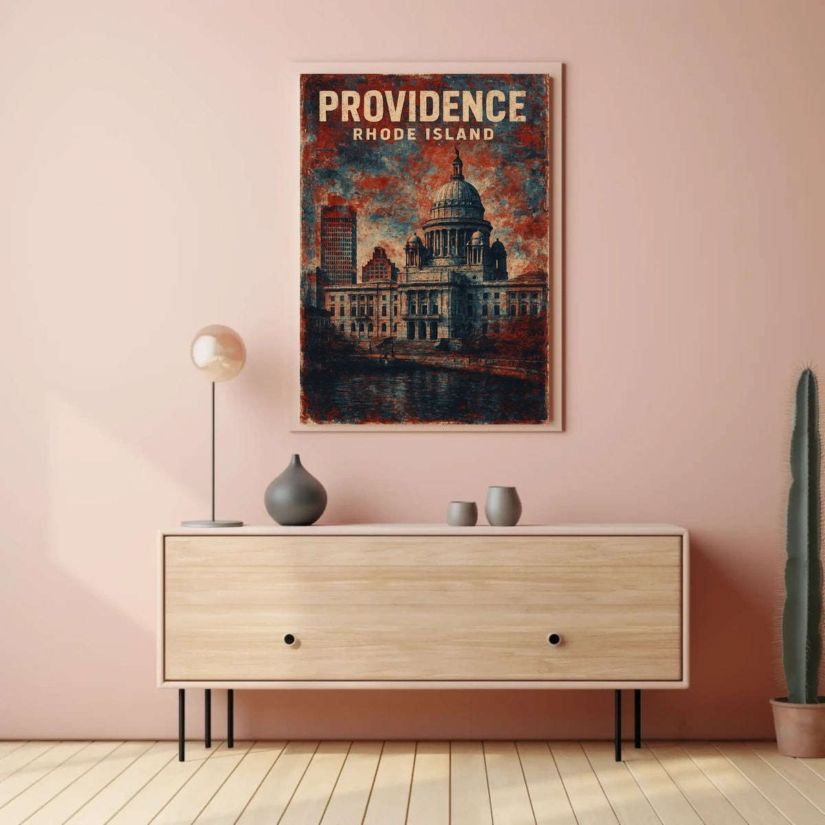 Providence Rhode Island Cityscape Travel Art New England Riverfront Vision Realism Poster