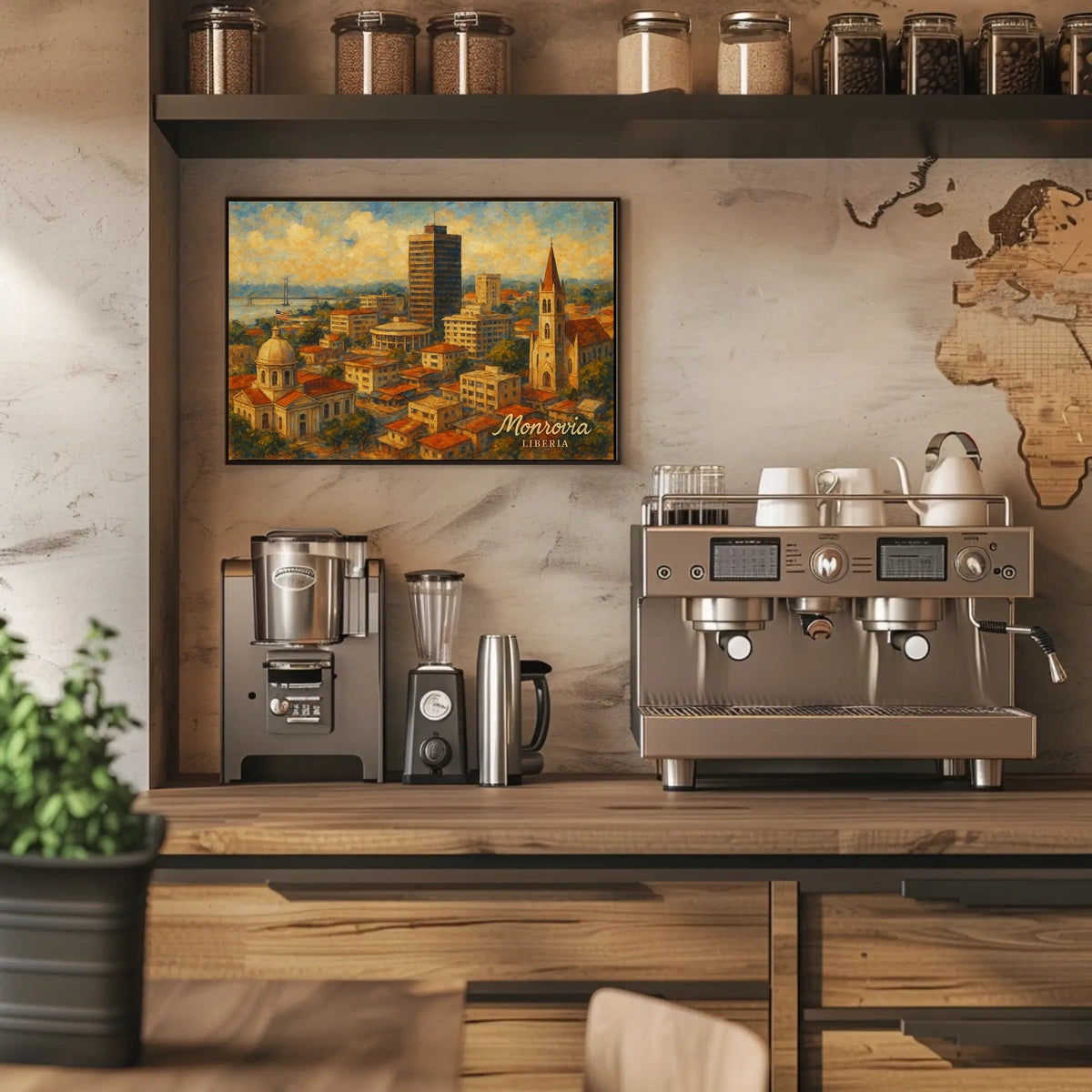 Monrovia Liberia African Cityscape Digital Painting Vibrant Cultural Heritage Travel Poster