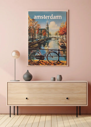 Autumn Amsterdam Canal Vintage Travel Poster